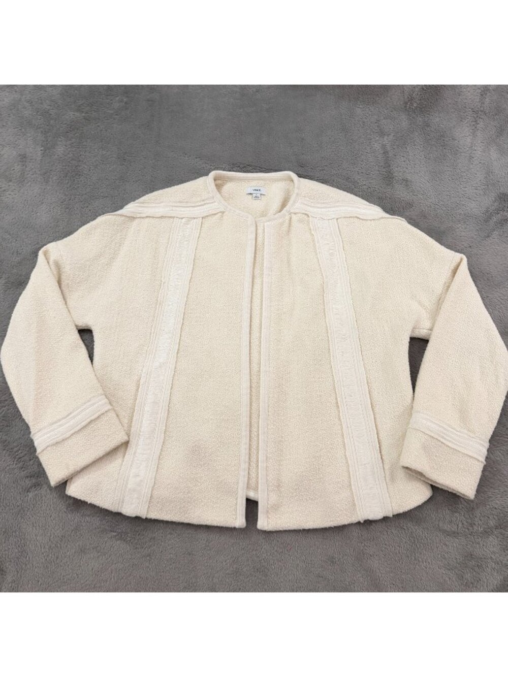 Vince Cream Collarless Lady Jacket Blazer Open Front Boucle Womens size 6